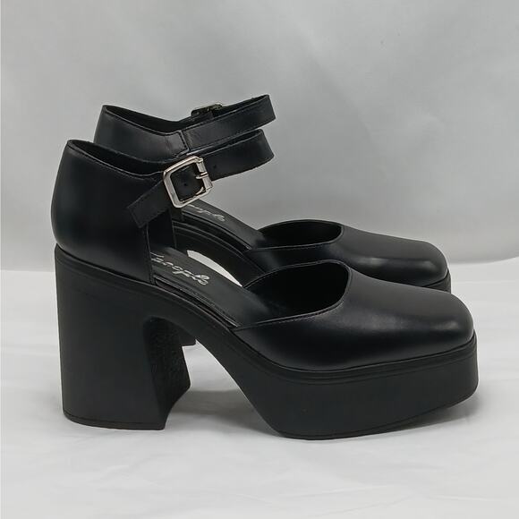 $168 Free People Gwen Mary Jane Platform Pumps Women 9.5 Black Chunky Heel Shoes - Picture 2 of 14